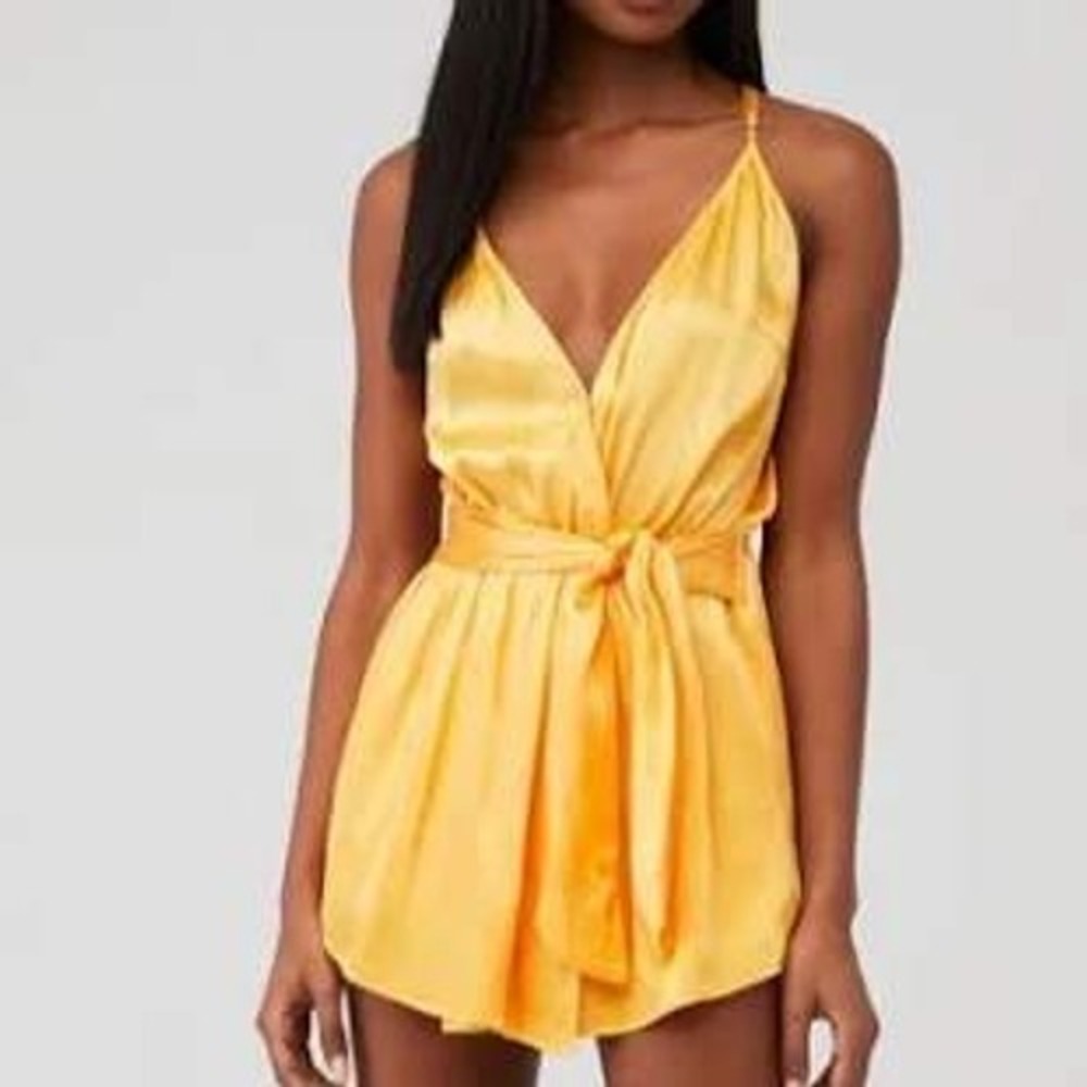 Rays for Days Satin Romper Tie Waist Sleeveless V-Neck Medium Resortwear Beach